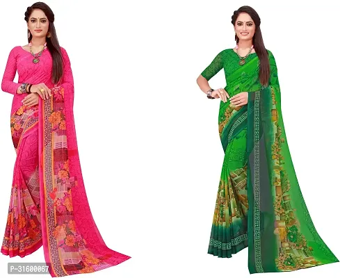 Stylish Multicoloured Georgette Saree With Blouse Piece For Women Pack Of 2