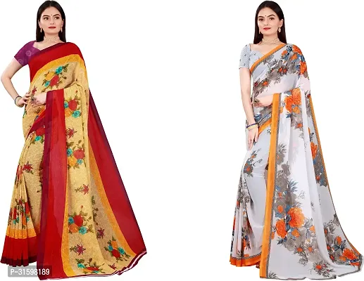 Stylish Multicoloured Georgette Saree With Blouse Piece For Women Pack Of 2-thumb0