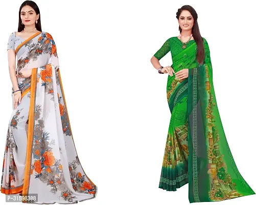 Stylish Multicoloured Georgette Saree With Blouse Piece For Women Pack Of 2-thumb0