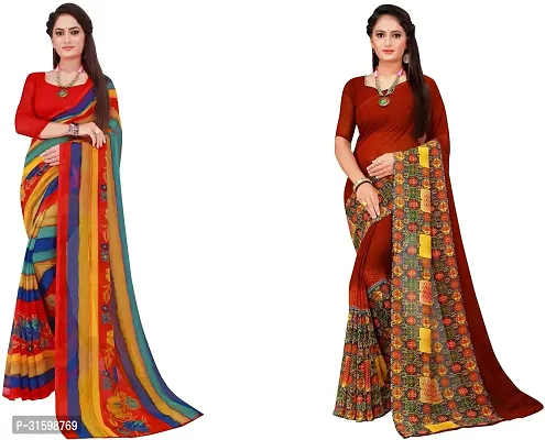 Stylish Multicoloured Georgette Saree With Blouse Piece For Women Pack Of 2-thumb0