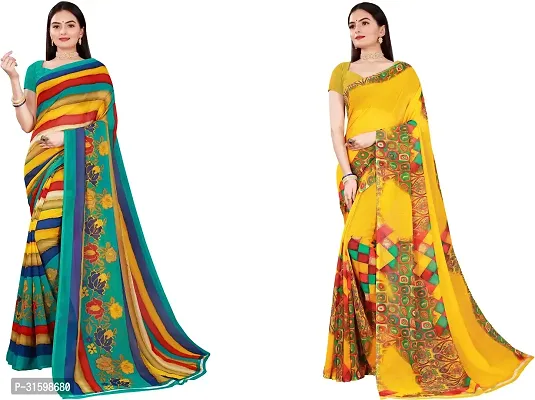 Stylish Multicoloured Georgette Saree With Blouse Piece For Women Pack Of 2-thumb0