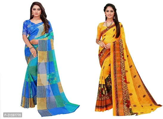 Stylish Multicoloured Georgette Saree With Blouse Piece For Women Pack Of 2-thumb0