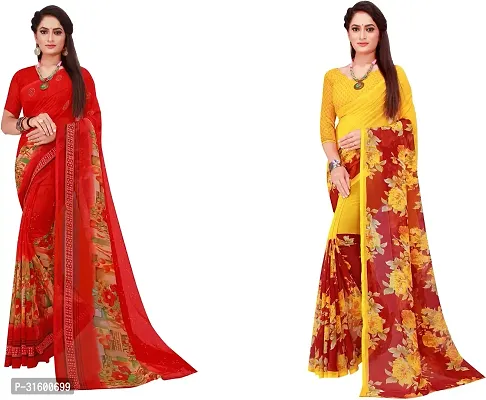 Stylish Multicoloured Georgette Saree With Blouse Piece For Women Pack Of 2-thumb0