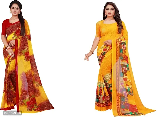 Stylish Multicoloured Georgette Saree With Blouse Piece For Women Pack Of 2-thumb0