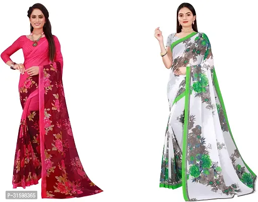 Stylish Multicoloured Georgette Saree With Blouse Piece For Women Pack Of 2-thumb0