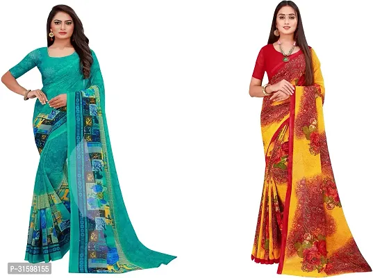 Stylish Multicoloured Georgette Saree With Blouse Piece For Women Pack Of 2