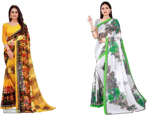 Stylish Multicoloured Georgette Saree With Blouse Piece For Women Pack Of 2-thumb0