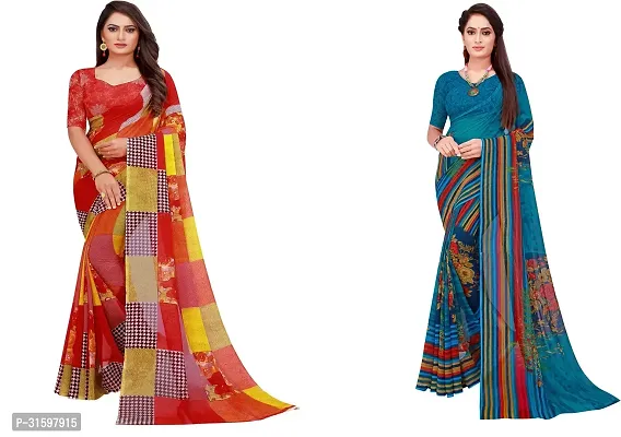 Stylish Multicoloured Georgette Saree With Blouse Piece For Women Pack Of 2-thumb0