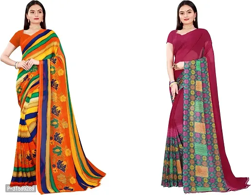 Stylish Multicoloured Georgette Saree With Blouse Piece For Women Pack Of 2-thumb0