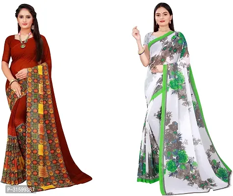 Stylish Multicoloured Georgette Saree With Blouse Piece For Women Pack Of 2-thumb0