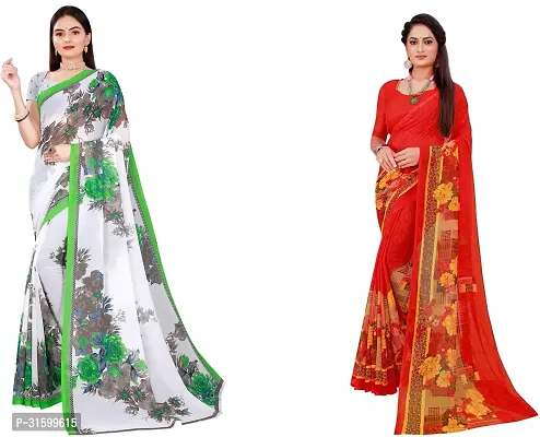 Stylish Multicoloured Georgette Saree With Blouse Piece For Women Pack Of 2-thumb0