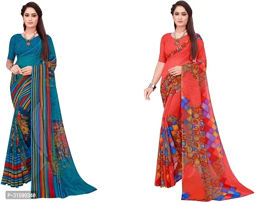 Stylish Multicoloured Georgette Saree With Blouse Piece For Women Pack Of 2-thumb0