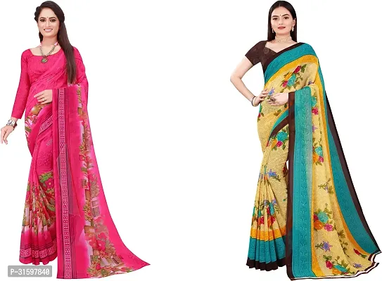 Stylish Multicoloured Georgette Saree With Blouse Piece For Women Pack Of 2-thumb0