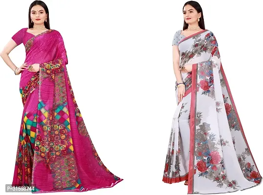 Stylish Multicoloured Georgette Saree With Blouse Piece For Women Pack Of 2-thumb0