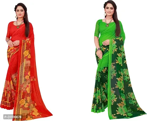 Stylish Multicoloured Georgette Saree With Blouse Piece For Women Pack Of 2-thumb0