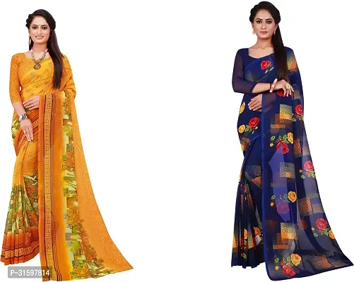 Stylish Multicoloured Georgette Saree With Blouse Piece For Women Pack Of 2-thumb0