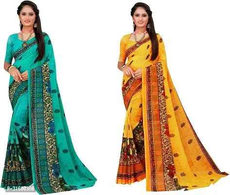 Stylish Multicoloured Georgette Saree With Blouse Piece For Women Pack Of 2