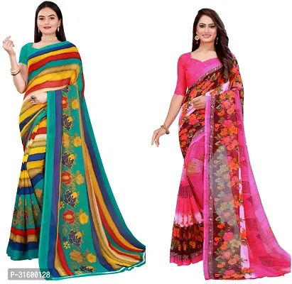 Stylish Multicoloured Georgette Saree With Blouse Piece For Women Pack Of 2-thumb0