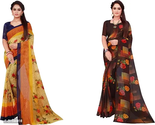 Stylish Multicoloured Georgette Saree With Blouse Piece For Women Pack Of 2-thumb0