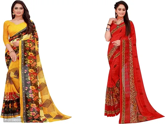 Stylish Multicoloured Georgette Saree With Blouse Piece For Women Pack Of 2-thumb0