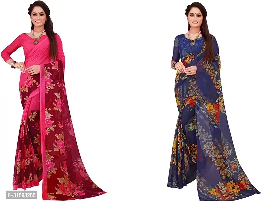 Stylish Multicoloured Georgette Saree With Blouse Piece For Women Pack Of 2-thumb0