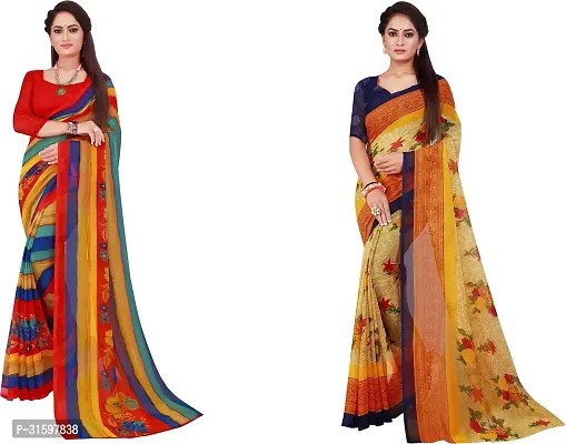 Stylish Multicoloured Georgette Saree With Blouse Piece For Women Pack Of 2-thumb0