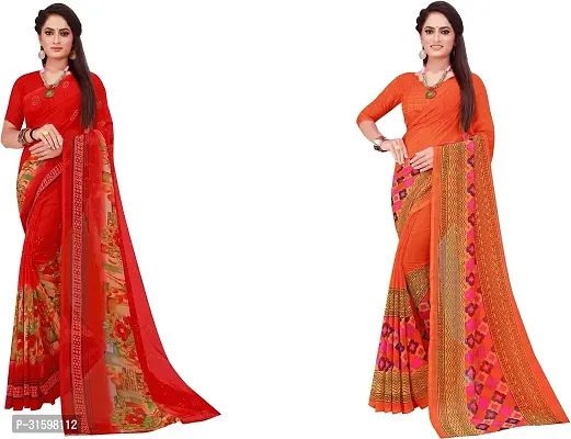 Stylish Multicoloured Georgette Saree With Blouse Piece For Women Pack Of 2-thumb0