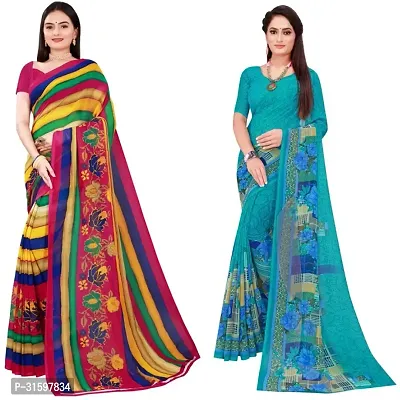 Stylish Multicoloured Georgette Saree With Blouse Piece For Women Pack Of 2-thumb0