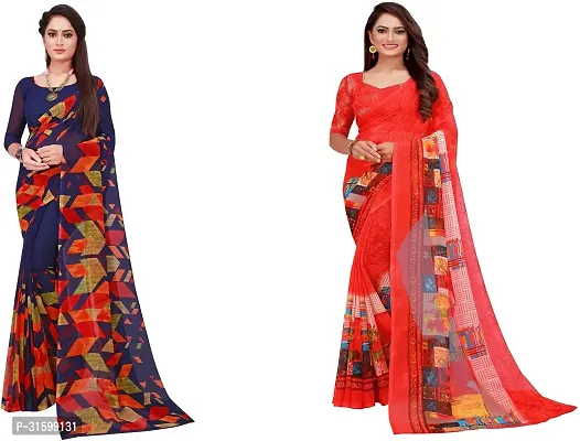 Stylish Multicoloured Georgette Saree With Blouse Piece For Women Pack Of 2-thumb0