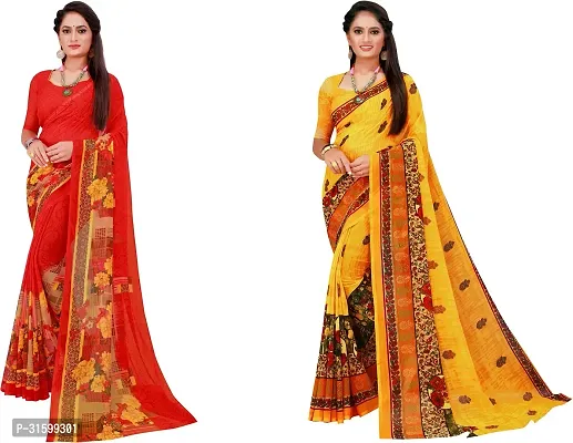 Stylish Multicoloured Georgette Saree With Blouse Piece For Women Pack Of 2-thumb0