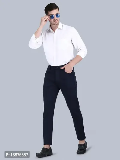 Men Casual Chinos Trouser in Cotton Stretch | navy blue color-thumb3