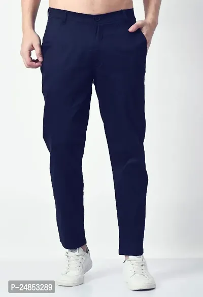 Classic Cotton Solid Casual Trouser For Men-thumb0