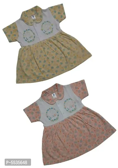 Funny Bear 100% Cotton Girls Casual Collar Frock (Pack of 2)
