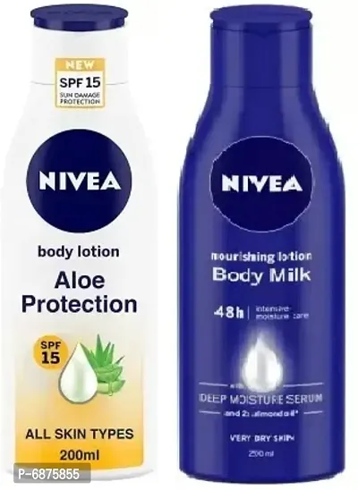 NIVEA SPF 15 Body Lotion Aloe Protection 200ml + NIVEA BODY LOTION (Nourishing Lotion Body Milk) 200ml