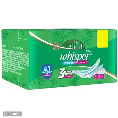Whisper Hygiene+Comfort Ultra XL+ 30 Pads 3 Smart Layer With Soft Wings