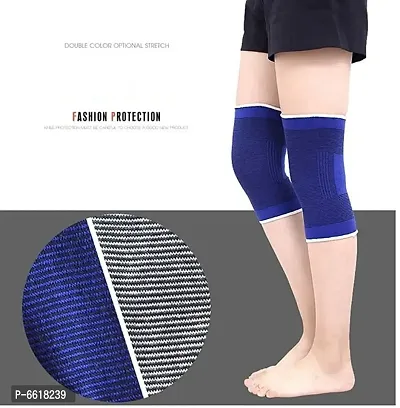 Knee Cap Support (Pair) Stretchable Knee Cap for Pain Relief - Cotton, Free Size Blue-thumb4