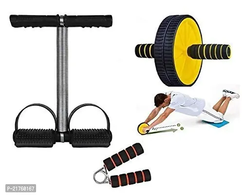 Single Spring Tummy Trimmer Combo with  AB Roller and Hand Grip