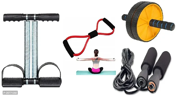 Double Spring Tummy Trimmer Combo with AB Roller and Skipping Rope, Figure 8-thumb0