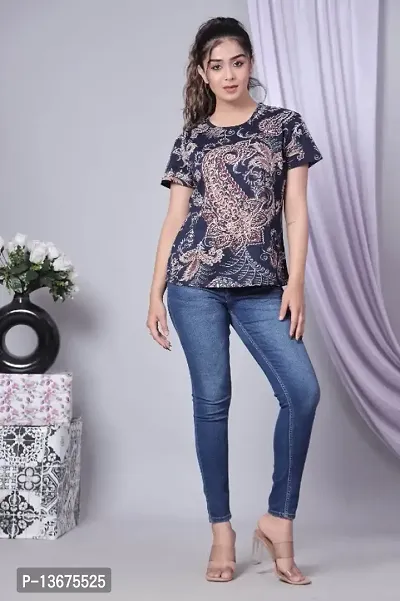 Navy printed cotton top for women-thumb0