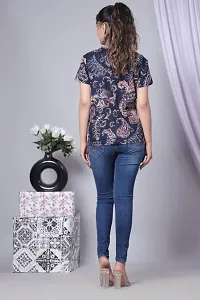 Navy printed cotton top for women-thumb2