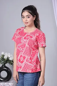 Red printed cotton top for women-thumb2