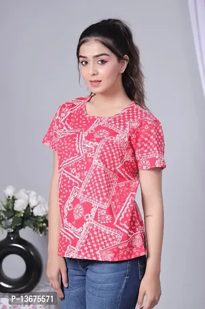 Red printed cotton top for women-thumb3