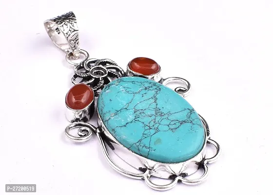 Shimmering Turquoise German Silver Pendant For Women-thumb2