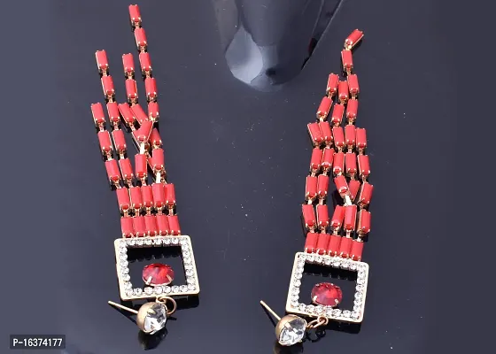 Gold Plated Red Onyx Hanging Drop Dangle Jhumki Earrings-thumb0