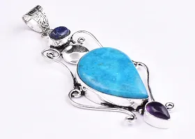 Shimmering Turquoise German Silver Pendant For Women-thumb1