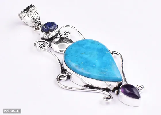 Shimmering Turquoise German Silver Pendant For Women-thumb2