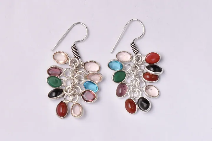 925 Plated Handmade Grape Bunch Stone Gemstone Earrings