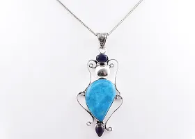 Shimmering Turquoise German Silver Pendant For Women-thumb3