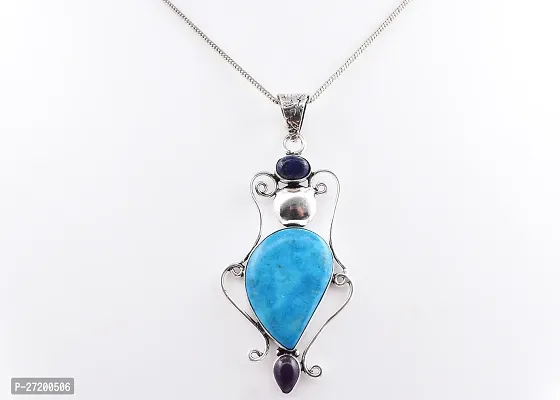 Shimmering Turquoise German Silver Pendant For Women-thumb4
