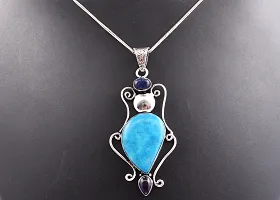 Shimmering Turquoise German Silver Pendant For Women-thumb4